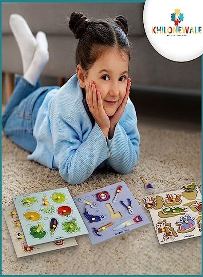 Khilonewale Kid's - Discover The World Wooden Puzzle Set of 12 Wooden Boards with Knobs Educational and Learning Toy for Kids - Image 3